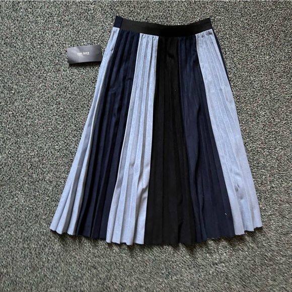 ZARA Blue & Black Color-block Small Pleated Stretch Knee-Length Midi Skirt Sz XS - Picture 8 of 16
